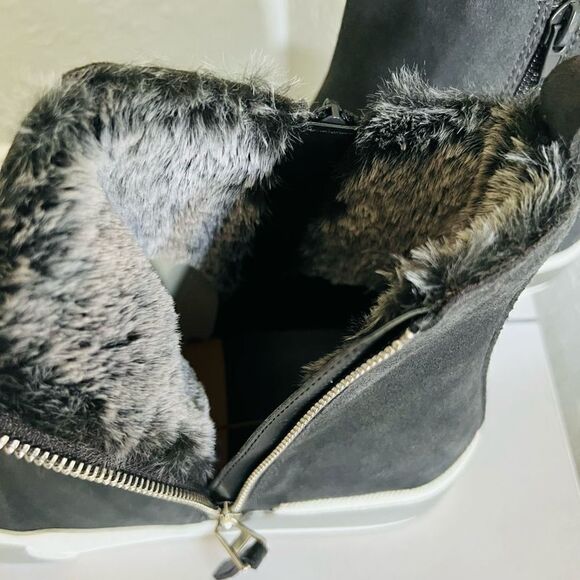 DOLCE VITA Faux Shearling Sneaker Wedge Bootie,  Black Leather, Size 8 1/2, NWT - Picture 4 of 15